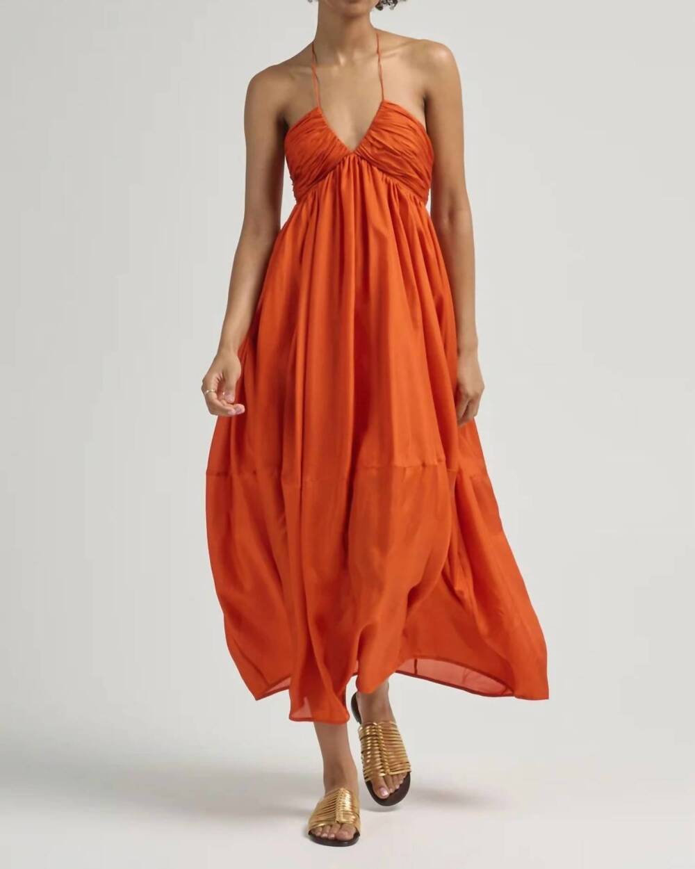 NEW ENTRO hallie halter midi dress in sunkist